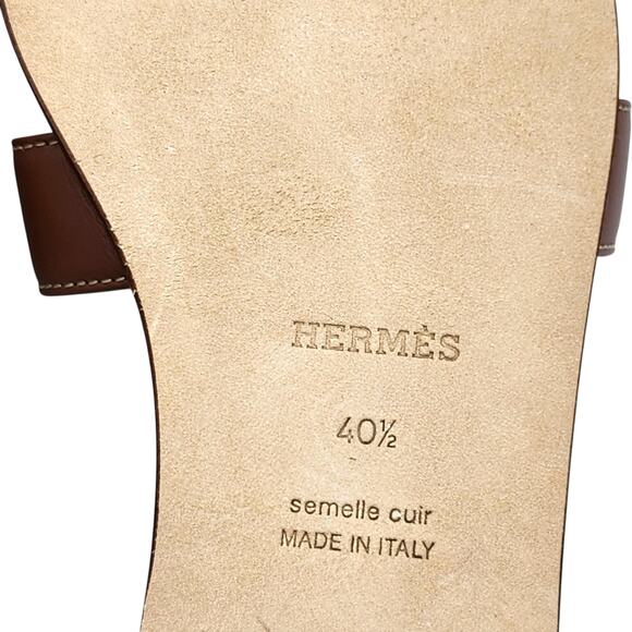Hermes Oran Women's Leather Slide H Sandals Brown EU 40.5 US 10 - NWOB $840 - Picture 7 of 8